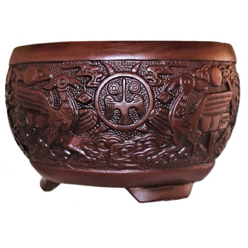 Round Bonsai Pot - 22.5cm - with carving