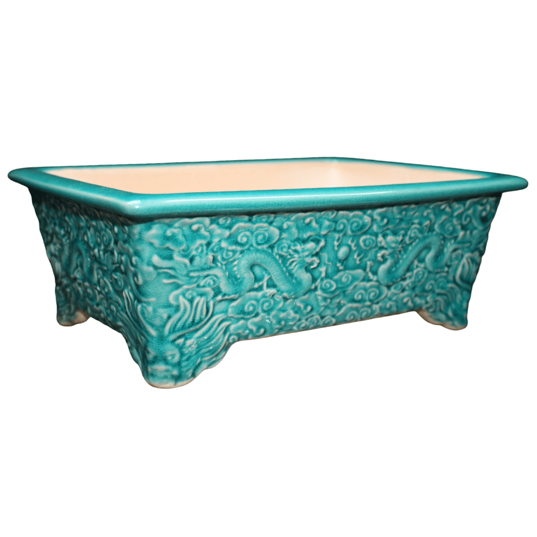 Rectangle Bonsai Pot Green Glazed Dragon 265mm Bonsai Shop