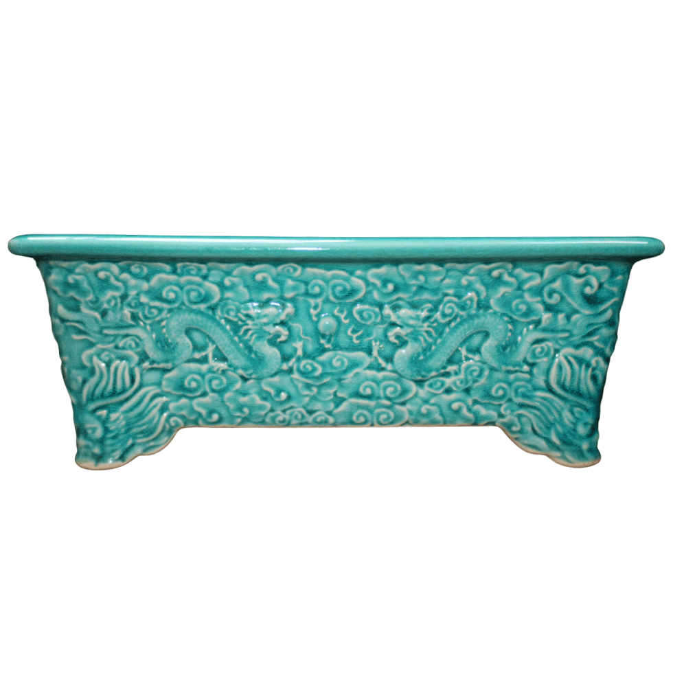 Rectangle Bonsai Pot Green Glazed Dragon 265mm Bonsai Shop